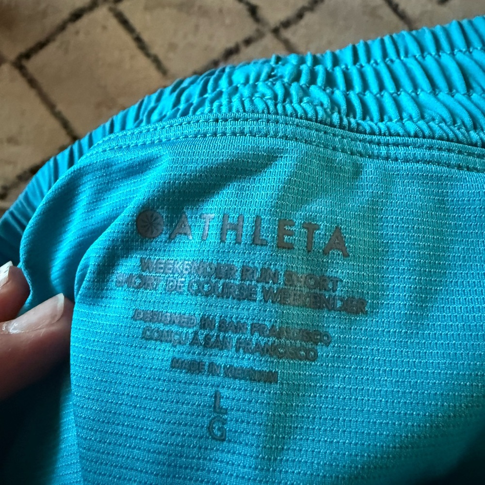 Athleta Women’s Weekender Athletic Shorts - Turquoise, Black & Navy size L - Picture 8 of 11
